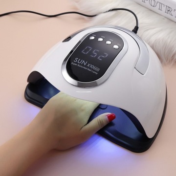 MOCNA LAMPA DO PAZNOKCI HYBRYD ŻELI UV LED SUN X10 MAX LCD Z RĄCZKĄ 280W