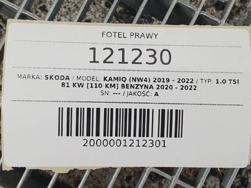 SEDADLO PŘEDNÍ PRAVÝ SPOLUJEZDCE SKODA KAMIQ EU