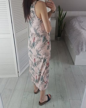 H&M sukienka midi w kwiaty liście letnia 34 XS