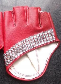 pół dłoni pu skórzane rękawiczki diamenty czerwone
