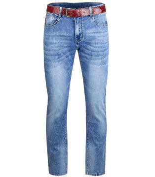 Klasyczne jeansy męskie spodnie z czerwonym paskiem 34