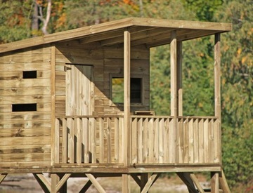 Drewniany domek Robinson + Ścianka Ślizg Kotwy