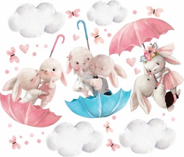 KRÓLICZKI PARASOL NAKLEJKI NA ŚCIANĘ 50x100cm PAR2
