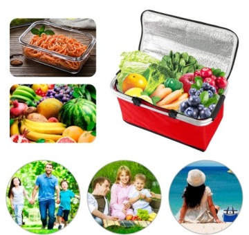 БОЛЬШАЯ ТЕРМАЛЬНАЯ СКЛАДНАЯ КОРЗИНА ДЛЯ ПИКНИКА, КРАСНАЯ