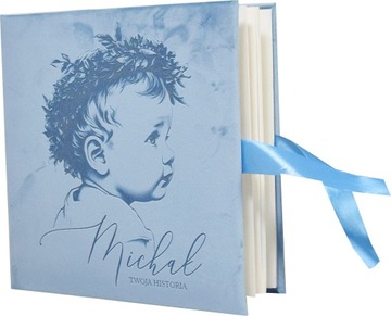 ALBUM WELUROWY na zdjęcia chrzest ROCZEK blue Nm