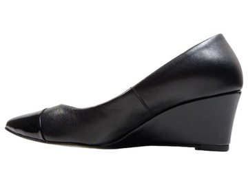 czarne czółenka skórzane na koturnie eleganckie buty do szpica Neścior 36