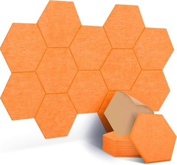 PANELE AKUSTYCZNE HEXAGON 12 SZTUK 30X26X1 POMARAŃCZOWE SAMOPRZYLEPNE PREMI