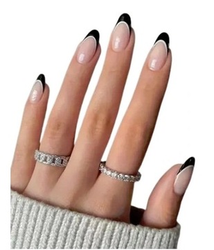 Искусственные ногти миндальные черные французские миндальные самоклеющиеся ногти 24 шт.