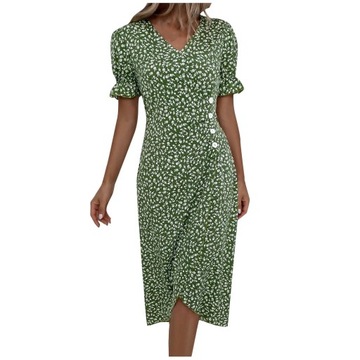 Elegant Floral Pleated H shaped Midi Dress Female