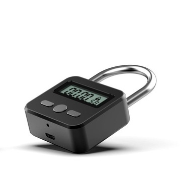 Металлический замок с таймером, перезаряжаемый USB-замок с таймером. Черный ЖК-дисплей.