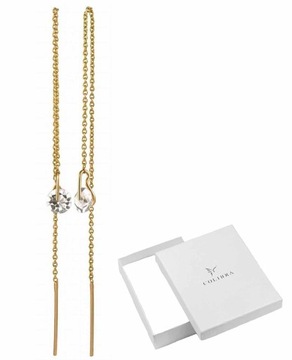 ZŁOTE KOLCZYKI PRZEWLEKANE DŁUGIE SWAROVSKI TRENDY
