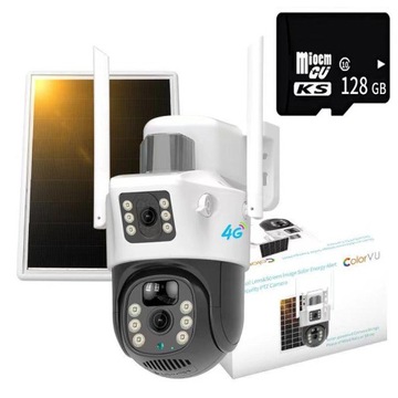 ZEWNĘTRZNA KAMERA SOLARNA 4K DWA OBIEKTYWY 4G KARTA SIM 8MP APLIKACJA 128GB