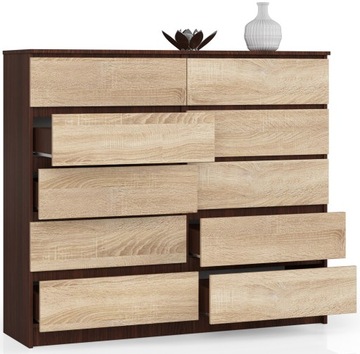 Большой комод 140 см, 10 ящиков, гостиная, высокий шкаф, большая вместительность, Дуб Венге Сонома