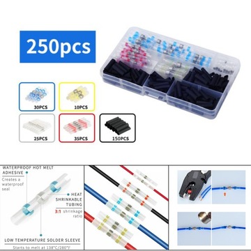 Zestaw mieszanych końcówek lutowniczych, zestaw złączy elektrycznych, samolutujące ciepło 250 szt