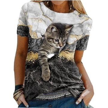 DAMSKA KOSZULKA T-SHIRT 3D WZÓR Z KOTEM KOCIAK XL