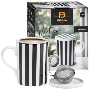 KUBEK PORCELANOWY Z ZAPARZACZEM 380 ML PRIMA DECO KAWA HERBATA