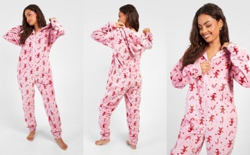 4A3B09 P27 BOOHOO RÓŻOWA PIŻAMA KOMBINEZON W ŚWIĄTECZNY WZÓR M