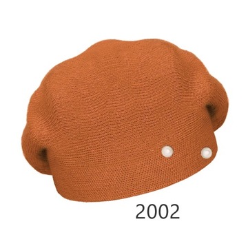 Rudy brąz pomara wełniany gładki beret na stójce zimowa czapka damska perły