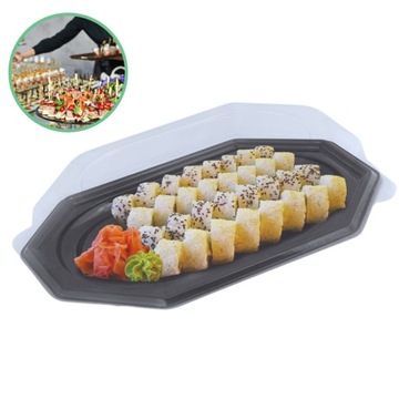 Taca patera jednorazowa czarna z pokrywką catering 10 szt.