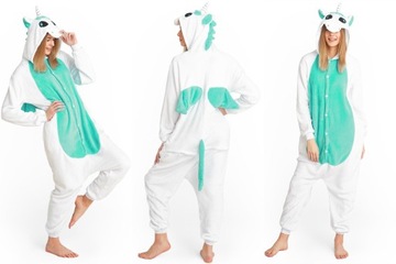 KOMBINEZON JEDNOCZĘSCIOWY PIŻAMA KIGURUMI JEDNOROŻEC MINT S + KAPCIE