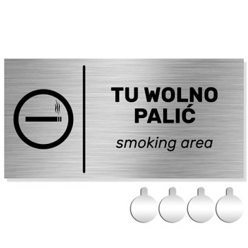 NIERDZEWNA Tabliczka na drzwi/ścianę TU WOLNO PALIĆ 10x20 Aluminium ENGLISH