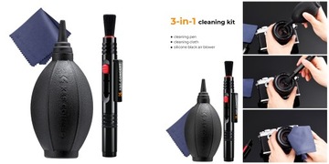 Gruszka pędzelek do czyszczenia optyki aparatu obiektywu zestaw 3w1 K&F