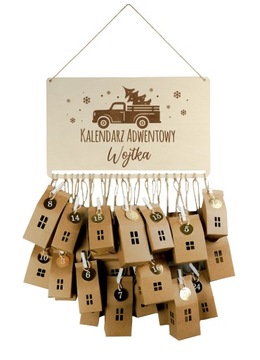 KALENDARZ ADWENTOWY Drewniany + 24 Domki Zestaw