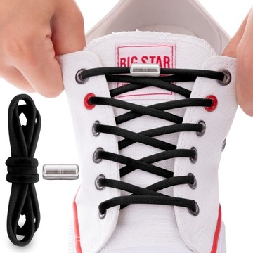 Sznurówki bez wiązania do butów gumowe elastyczne metalowe spinki czarne