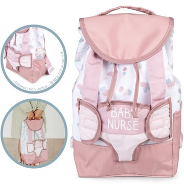 SMOBY BABY NURSE RÓŻOWO BIAŁE NOSIDEŁKO PLECAK DLA LALKI 42 cm 2W1 NA RZEP