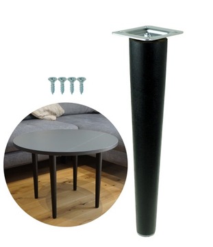 1 x NOGA MEBLOWA DREWNIANA DO STOLIKA CZARNA PROSTA Z BLACHĄ BUKOWA 30 CM