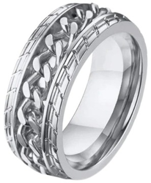 Серебряное кольцо-печатка-цепочка в стиле панк СТАЛЬ