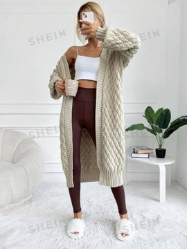 Shein klasyczny beżowy sweter kardigan narzutka splot NJ2 dkx S/M