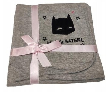 SZARY KOCYK DZIECIĘCY BAWEŁNIANY BATGIRL DLA DZIEWCZYNKI DWUSTRONNY