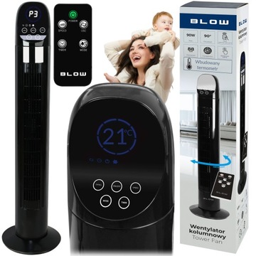 CICHY WENTYLATOR WIATRAK KOLUMNOWY PODŁOGOWY PILOT TIMER 3 TRYBY OSCYLACJA