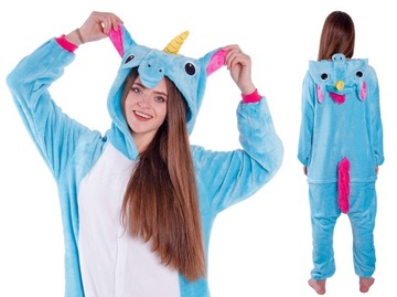 JEDNOROŻEC PIŻAMA Kigurumi Niebieski Onesie Kombinezon Kostium S 146-154 cm