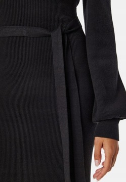 Bubbleroom NH7 jku prążkowana czarna midi sukienka z długim rękawem M
