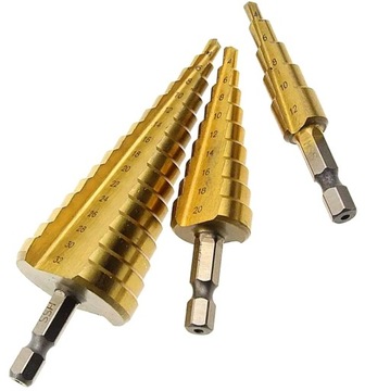 WIERTŁA STOŻKOWE STOPNIOWE DO METALU ZESTAW 4-32MM STAL SZYBKOTNĄCA