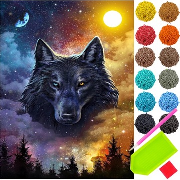 Haft Diamentowy WILKI Mozaika Diamentowa DIAMOND PAINTING 30x40 5D