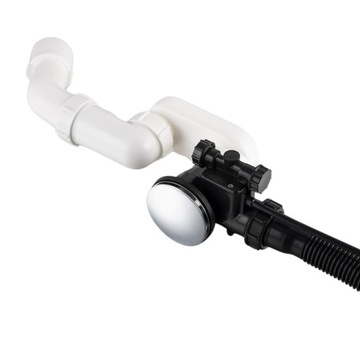 СИФОН ДЛЯ ВАННЫ AQUAUNO С АВТОМАТИЧЕСКОЙ ПРОБКОЙ НА ХРОМИРОВАННОЙ РУЧКЕ + ПЕРЕЛИВ