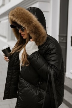 КУРТКА СТЕГАНАЯ, КАПЮШОН, СЪЕМНЫЙ МЕХ, КОРИЧНЕВЫЙ M P8