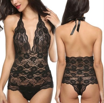 Gustowne, koronkowe, czarne body, M