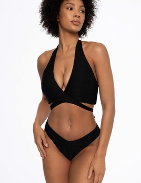 Dół bikini w prążki majtki figi w literę V czarne Aruna Esotiq S
