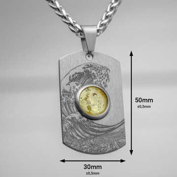 СЕРЕБРЯНЫЙ ТИТАНОВЫЙ КУЛОН ЖЕТОН ВОЛНА XL ЛИМОН + ЦЕПЬ И КОРОБКА