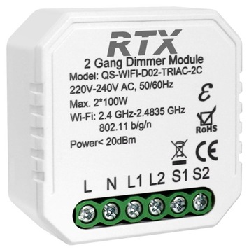 Модуль диммера света RTX, 2 цепи, внутренний Wi-Fi TUYA