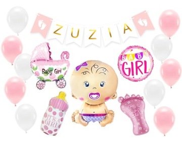 Dekoracje baby shower NARODZINY dziewczynki balony