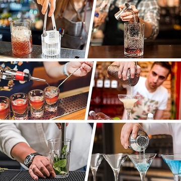 ZESTAW BARMAŃSKI DO DRINKÓW KOKTAJLI SHAKER STOJAK SZEJKER 10 el NA PREZENT