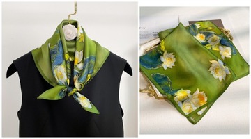 chustki hidżab kwiaty apaszka jedwab 100% szalik zielony Świętami prezent