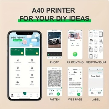Бесчернильный портативный термопринтер PeriPage A40, беспроводной мобильный принтер для путешествий