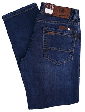 SPODNIE MĘSKIE DŻINSOWE GRANATOWE LEON JEANS CIEMNE W36 L30 PAS 94-96 cm