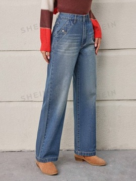 SHEIN SPODNIE DAMSKIE JEANSOWE NIEBIESKIE PROSTA NOGAWKA W32 892